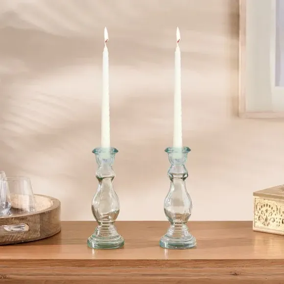 Set of 2 Twist Taper Candles - Cream
