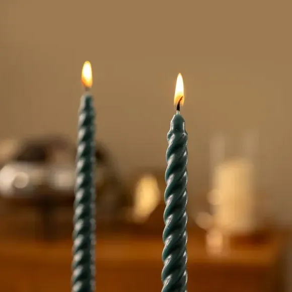 Set of 2 Twist Taper Candles - Green, Wax