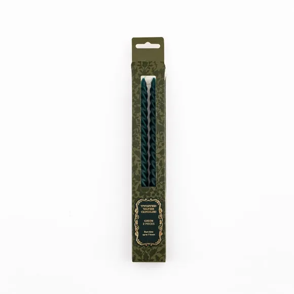 Set of 2 Twist Taper Candles - Green, Wax