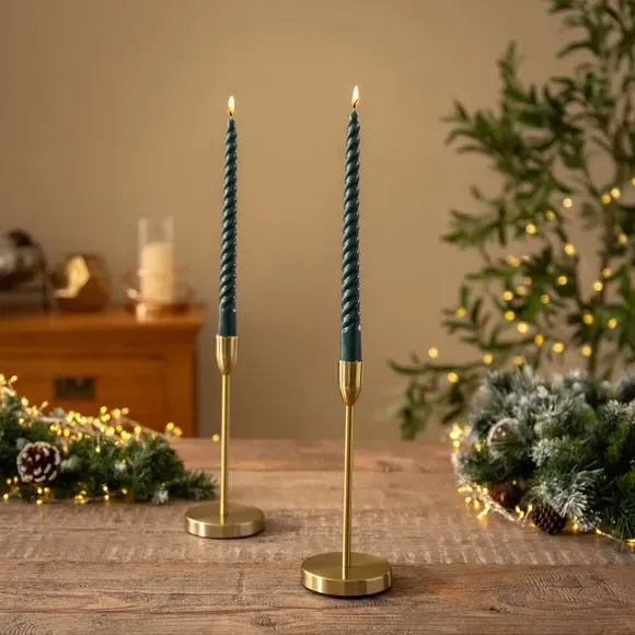 Set of 2 Twist Taper Candles - Green, Wax image