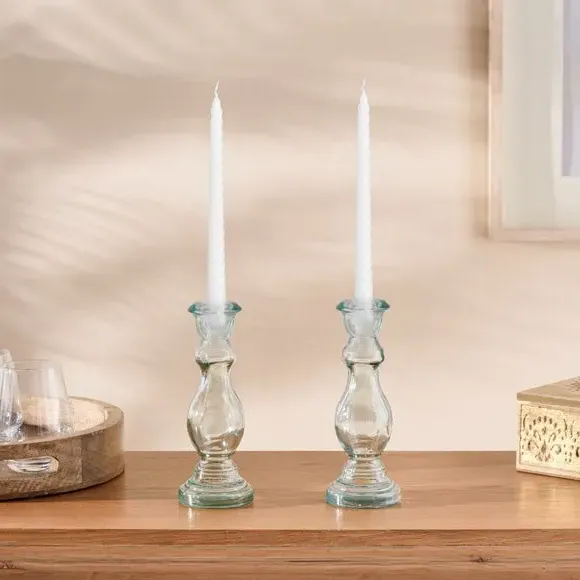 Set of 2 Twist Taper Candles - White