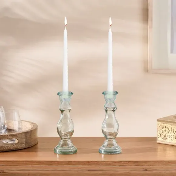 Set of 2 Twist Taper Candles - White