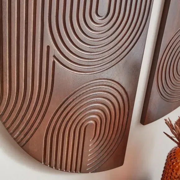 Set of 2 Wall Art with Carved Design - Mango Wood