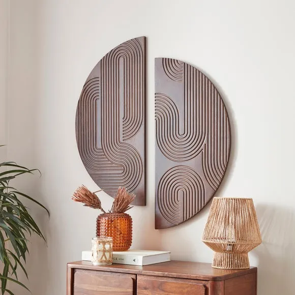 Set of 2 Wall Art with Carved Design - Mango Wood image