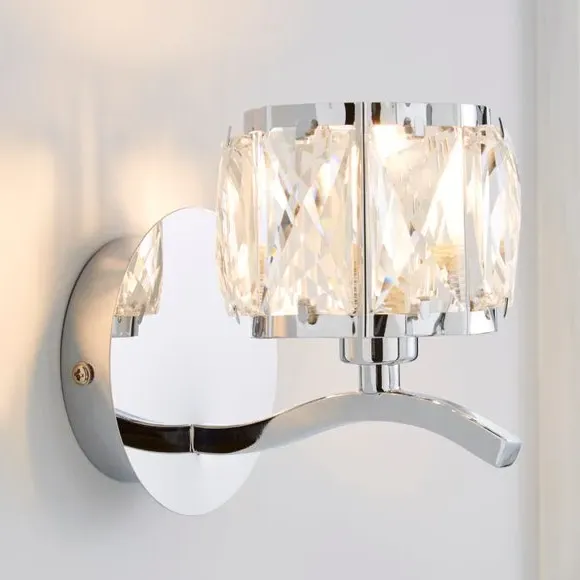 Set of 2 Wall Lights with Glass Shade - Chrome