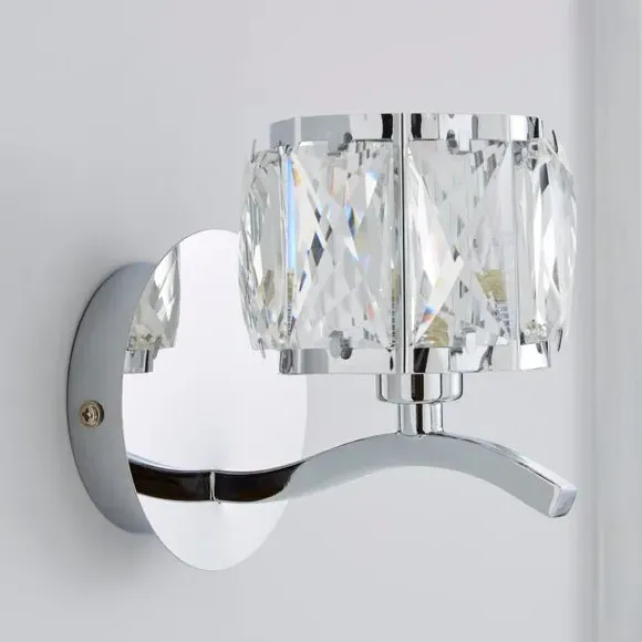Set of 2 Wall Lights with Glass Shade - Chrome