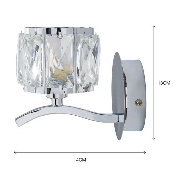 Set of 2 Wall Lights with Glass Shade - Chrome