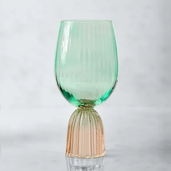 Set of 2 Wine Goblets - Apricot & Green, Glass