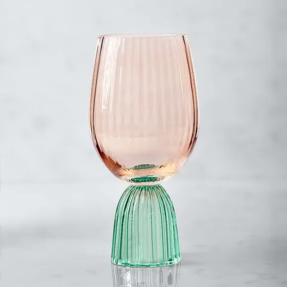 Set of 2 Wine Goblets - Apricot & Green, Glass