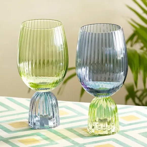 Set of 2 Wine Goblets - Blue, Glass
