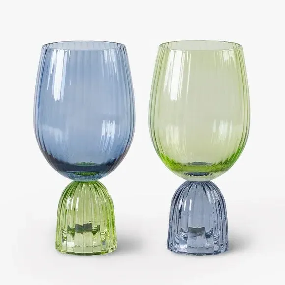 Set of 2 Wine Goblets - Blue, Glass