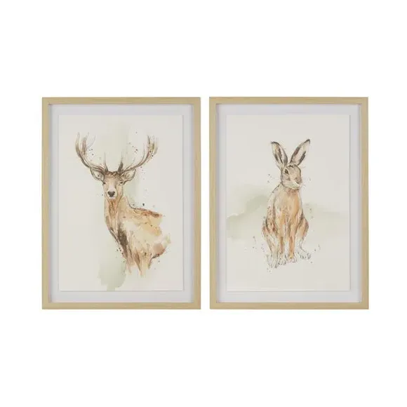 Set of 2 Woodland Animal Prints - Natural, Wood