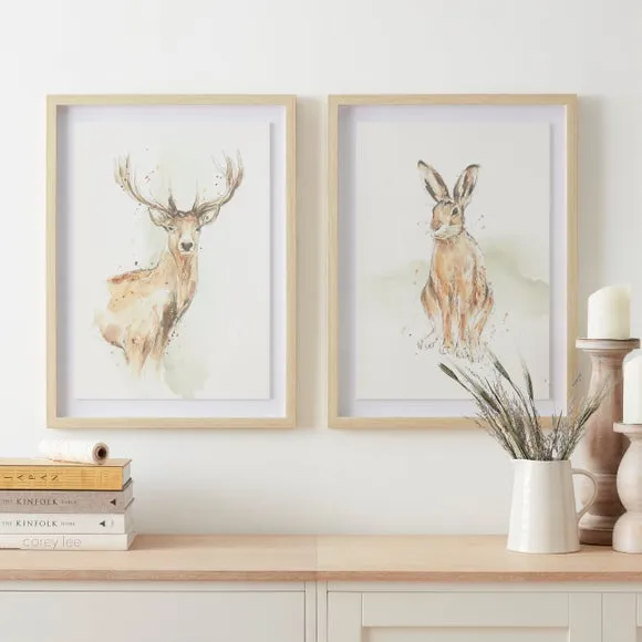 Set of 2 Woodland Animal Prints - Natural, Wood image