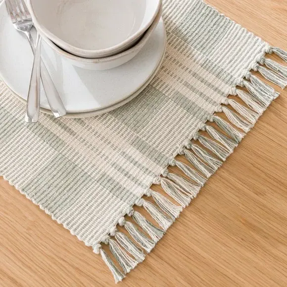 Set of 2 Woven Block Placemats - Sage, Cotton