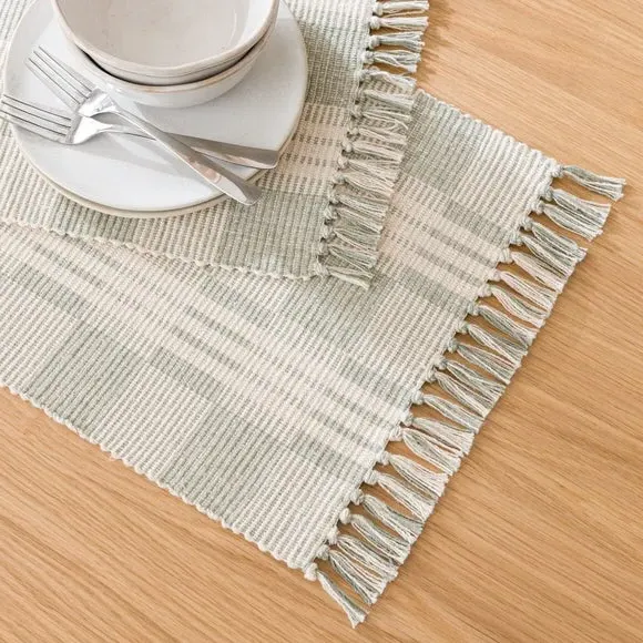 Set of 2 Woven Block Placemats - Sage, Cotton image