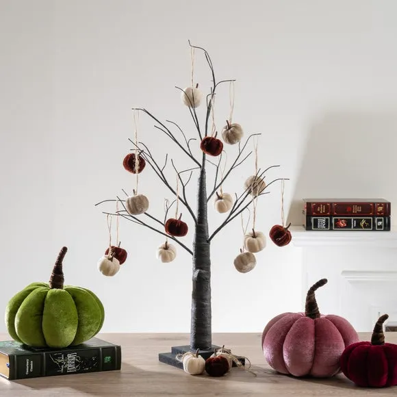 Set of 24 Hanging Pumpkin Decor - Brown, Velvet