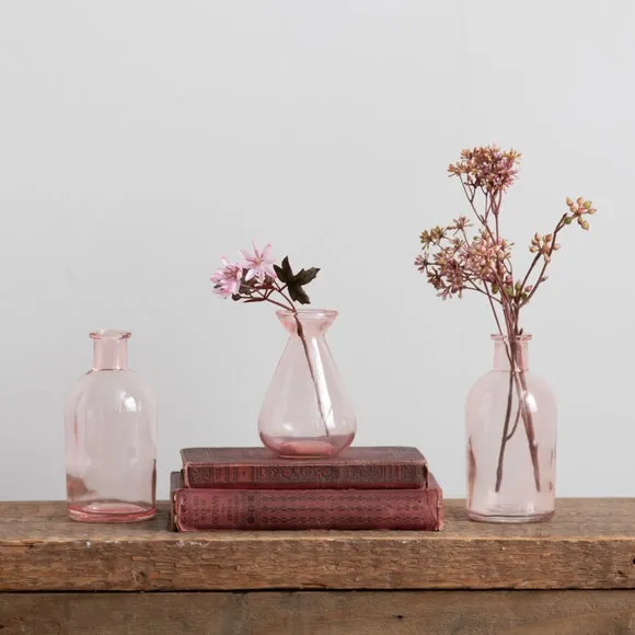 Set of 3 Artificial Stems in Vases - Pink, Glass