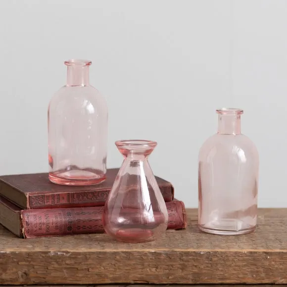 Set of 3 Artificial Stems in Vases - Pink, Glass