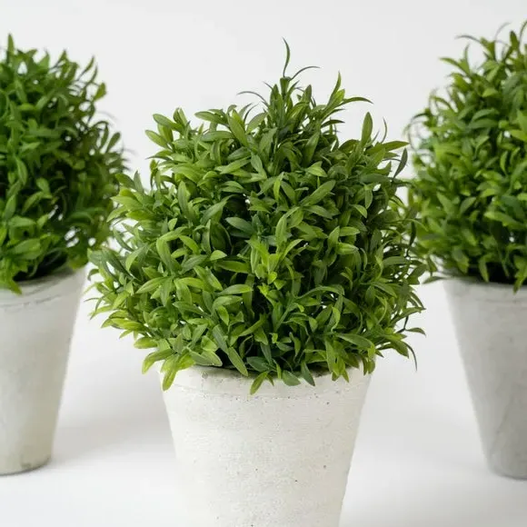 Set of 3 Artificial Topiary Plants - Green, Cement