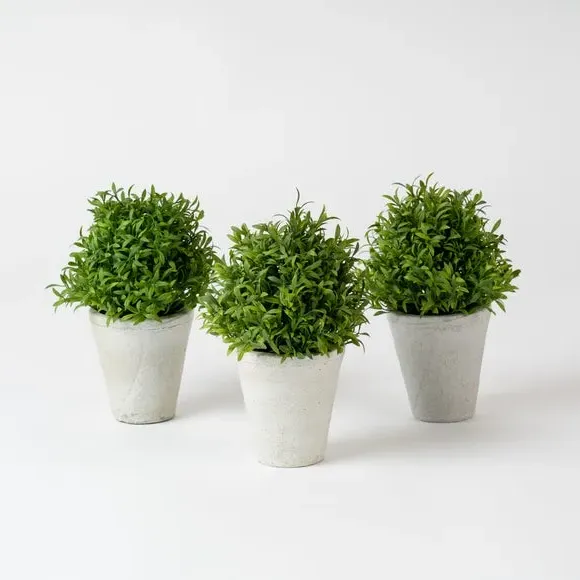 Set of 3 Artificial Topiary Plants - Green, Cement