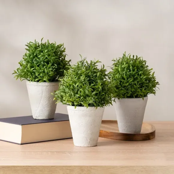 Set of 3 Artificial Topiary Plants - Green, Cement image