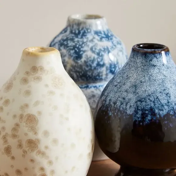 Set of 3 Bud Vases - Blue, Ceramic