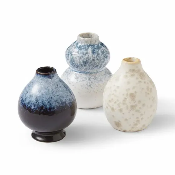 Set of 3 Bud Vases - Blue, Ceramic