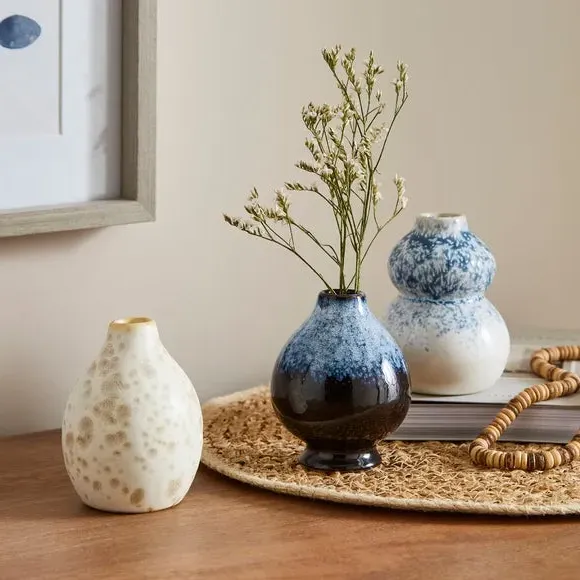 Set of 3 Bud Vases - Blue, Ceramic image
