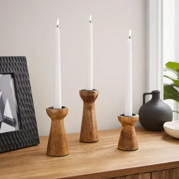 Set of 3 Candle Holders - Natural, Mango Wood image