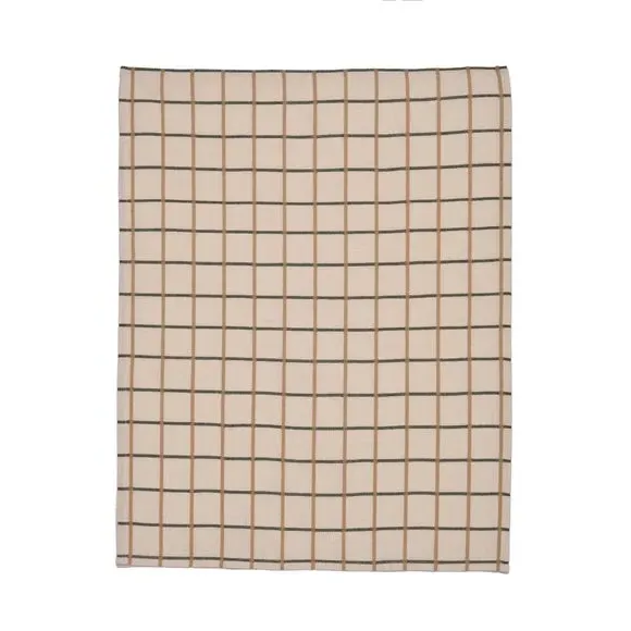 Set of 3 Check Tea Towels - Olive, Polycotton