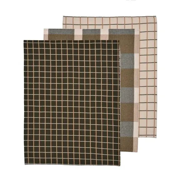 Set of 3 Check Tea Towels - Olive, Polycotton image