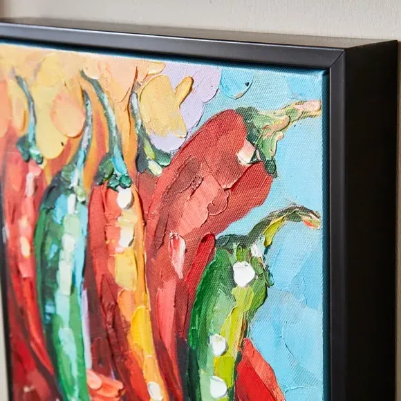 Set of 3 Chillies Framed Canvas - Multicolor