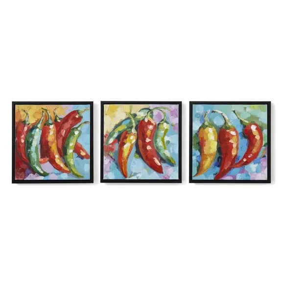 Set of 3 Chillies Framed Canvas - Multicolor