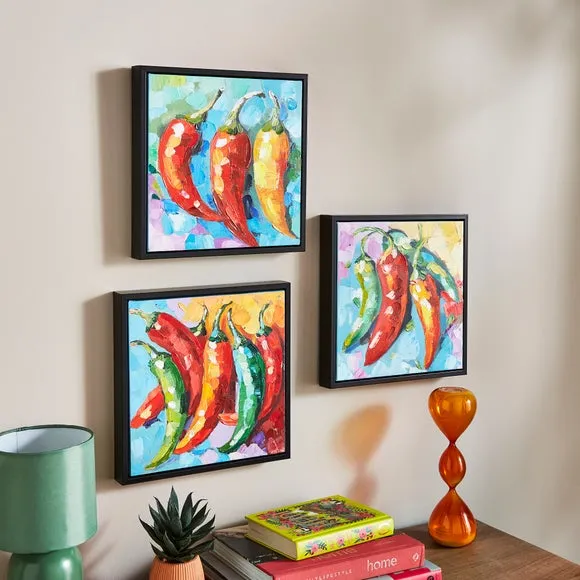 Set of 3 Chillies Framed Canvas - Multicolor image