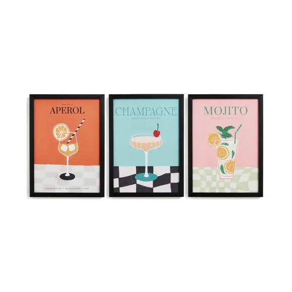 Set of 3 Cocktail Framed Prints - Multicolor