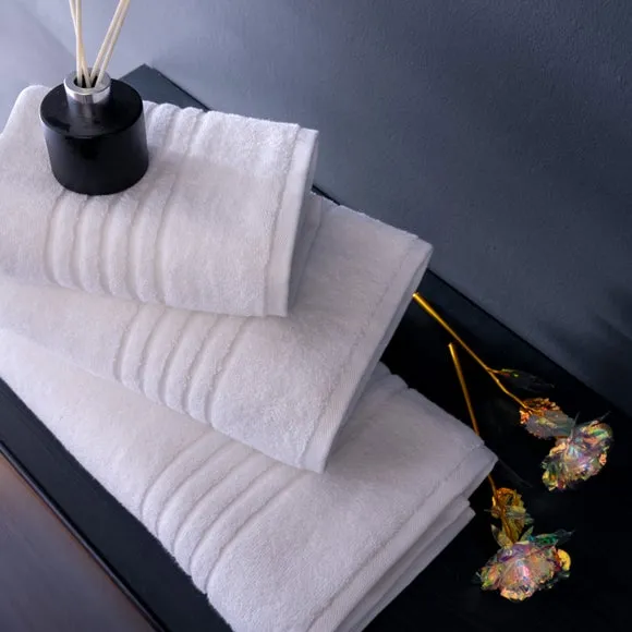 Set of 3 Hotel Towels Dobby Weave - White, Cotton