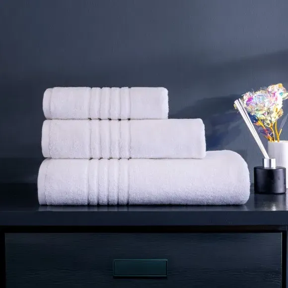 Set of 3 Hotel Towels Dobby Weave - White, Cotton