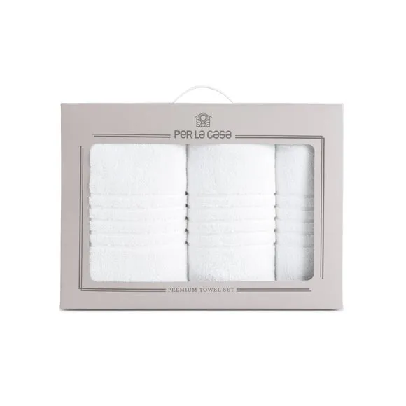 Set of 3 Hotel Towels Dobby Weave - White, Cotton