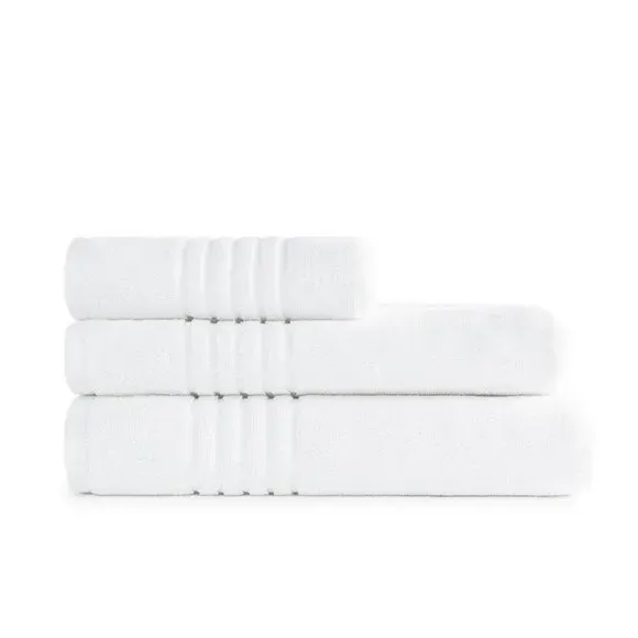 Set of 3 Hotel Towels Dobby Weave - White, Cotton