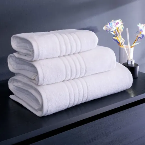 Set of 3 Hotel Towels Dobby Weave - White, Cotton image