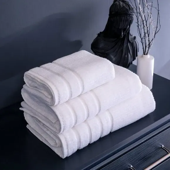 Set of 3 Jacquard Towels - White, Cotton