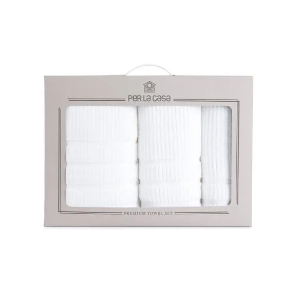 Set of 3 Jacquard Towels - White, Cotton