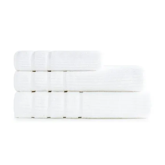 Set of 3 Jacquard Towels - White, Cotton