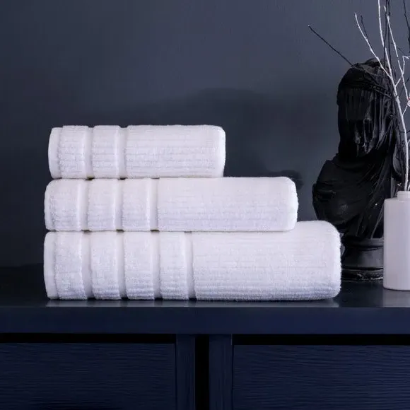 Set of 3 Jacquard Towels - White, Cotton image