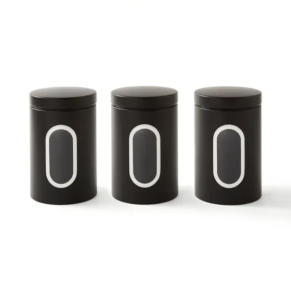 Set of 3 Kitchen Canisters - Black, Metal