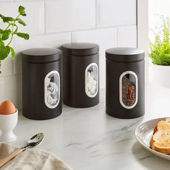 Set of 3 Kitchen Canisters - Black, Metal image