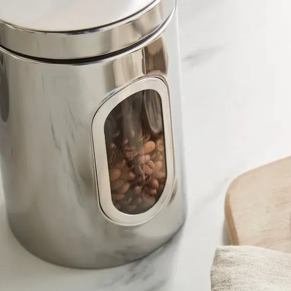 Set of 3 Kitchen Canisters - Silver, Metal