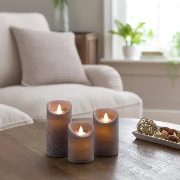 Set of 3 LED Pillar Candles - Grey, Wax image