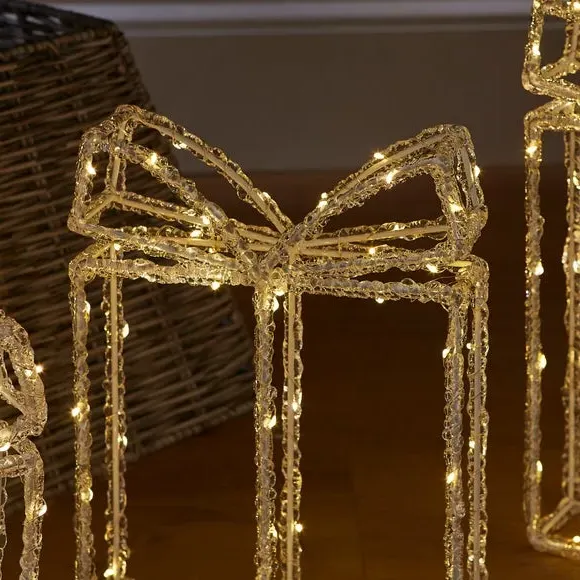 Set of 3 Light Up Parcels - Clear, Acrylic