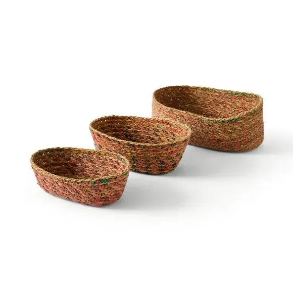 Set of 3 Oval Storage Baskets - Multicoloured